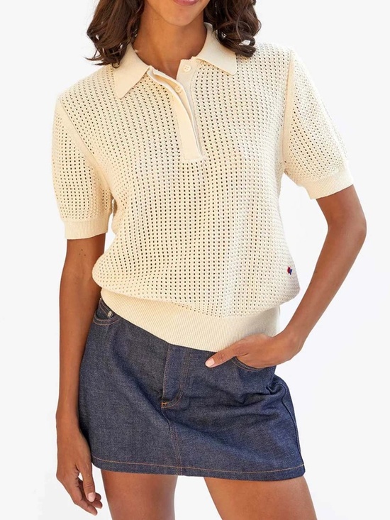 Clare V Tops - Vanilla Yellow🍦💛CLARE V. Augustine Crochet Polo Knit Sweater Top NWT - Size L